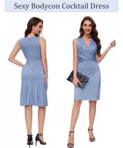 Women's Casual Dress Crossover Ruched Work Dress Bodycon Cocktail Party Dress V Neck Sleeveless Club Dress Light Blue $21.83 ...