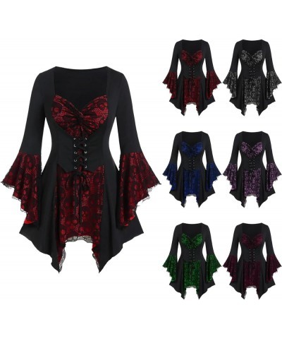 Women's Gothic Renaissance Blouse Medieval Dark Clothes Vintage Butterfly Sleeve Victorian Steampunk Asymmetric Shirts A02 Y-...