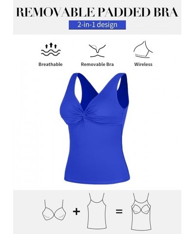 Tank Top for Women with Built-in Bra Wide Strap Padded Camisoles Sweetheart Neck Cami Shirts V Neck - Royal Blue $10.50 Tanks