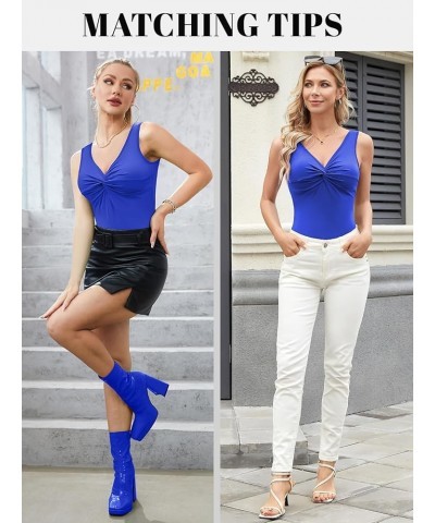 Tank Top for Women with Built-in Bra Wide Strap Padded Camisoles Sweetheart Neck Cami Shirts V Neck - Royal Blue $10.50 Tanks