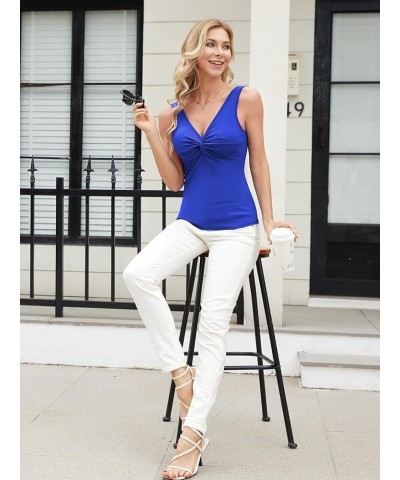 Tank Top for Women with Built-in Bra Wide Strap Padded Camisoles Sweetheart Neck Cami Shirts V Neck - Royal Blue $10.50 Tanks