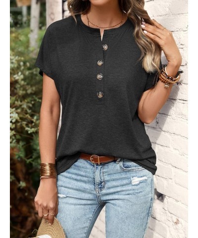 Women's Half Button Front Blouses Tops Casual Comfy Basic Short Sleeve Tee Shirts Dark Grey $10.50 Blouses