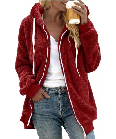 Women Hooded Fuzzy Fleece Coat Solid Oversized Contrast Color Edging Winter Warm Fur Jacket Outerwear Fur Coats Women Z02wine...