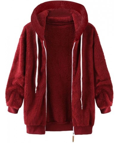 Women Hooded Fuzzy Fleece Coat Solid Oversized Contrast Color Edging Winter Warm Fur Jacket Outerwear Fur Coats Women Z02wine...