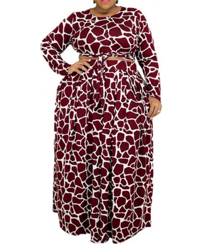 Plus Size Maxi Skirt Sets Women 2 Piece Outfits Sexy Clubwear Long Sleeve Tie Up Top Maxi Skirt Set Dress Red 257 $22.94 Suits