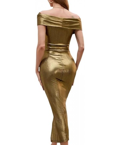 Women's Sexy V-Neck Off The Shoulder Bodycon Party Cocktail Maxi Dress Stripe Mermaid Evening Gown 5466_2gold $25.99 Dresses