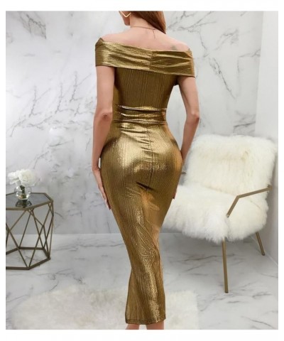 Women's Sexy V-Neck Off The Shoulder Bodycon Party Cocktail Maxi Dress Stripe Mermaid Evening Gown 5466_2gold $25.99 Dresses