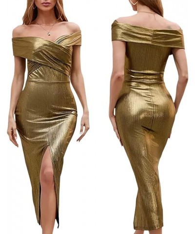 Women's Sexy V-Neck Off The Shoulder Bodycon Party Cocktail Maxi Dress Stripe Mermaid Evening Gown 5466_2gold $25.99 Dresses