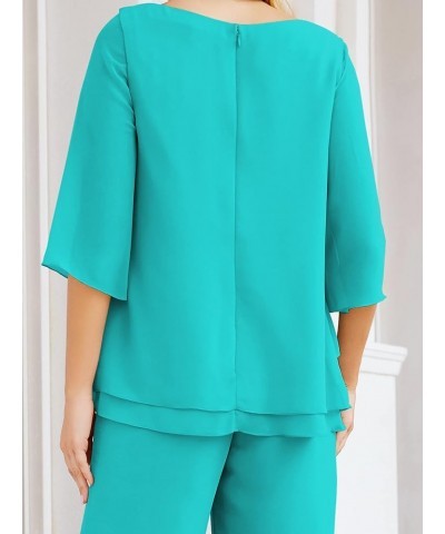 Chiffon Mother of The Bride Dress Plus Size Pant Suits Ruffle Layers Turquoise $37.50 Suits