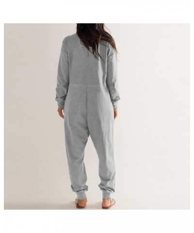 Women's Casual Loose Jumpsuits 2024 Oversized V Neck Rompers Baggy Overalls Lounge Pajamas Long Sleeve Onesie Jumper Gray $10...