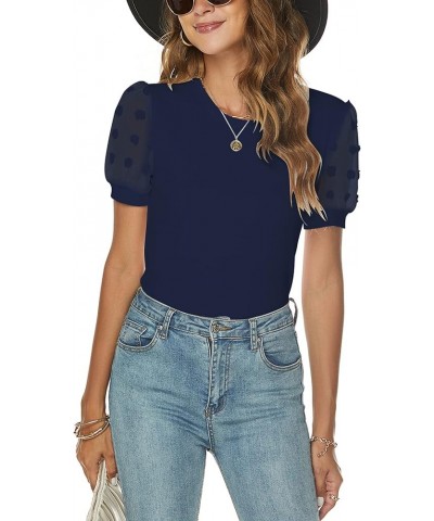 Women's Business Casual Dressy Tops Summer Short Sleeve Work Blouses (S-XXL) Navy Blue $19.59 Blouses