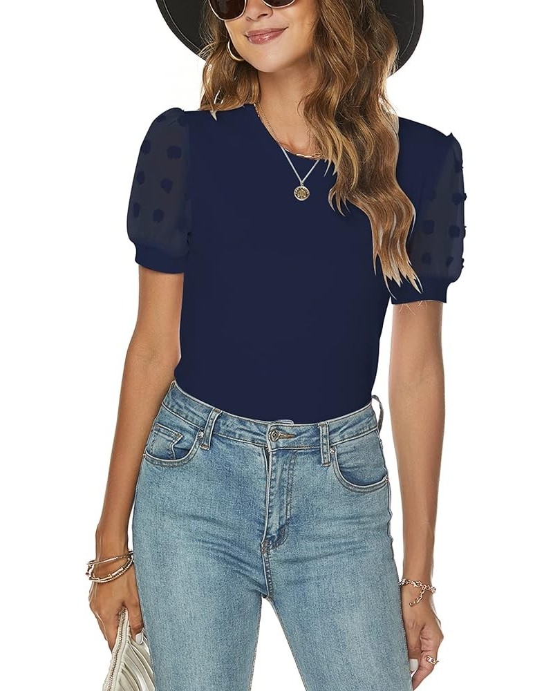 Women's Business Casual Dressy Tops Summer Short Sleeve Work Blouses (S-XXL) Navy Blue $19.59 Blouses