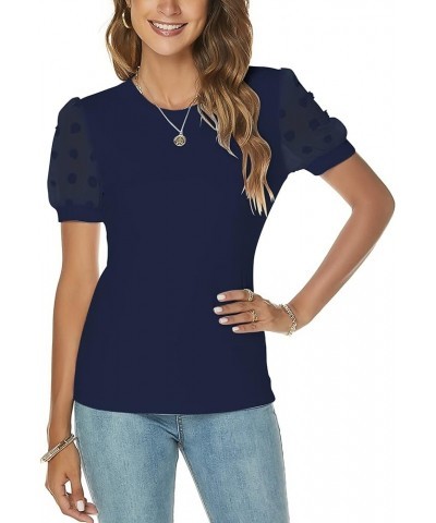 Women's Business Casual Dressy Tops Summer Short Sleeve Work Blouses (S-XXL) Navy Blue $19.59 Blouses