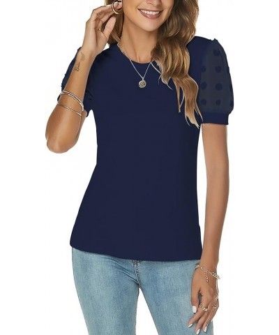 Women's Business Casual Dressy Tops Summer Short Sleeve Work Blouses (S-XXL) Navy Blue $19.59 Blouses