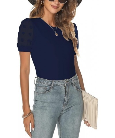 Women's Business Casual Dressy Tops Summer Short Sleeve Work Blouses (S-XXL) Navy Blue $19.59 Blouses