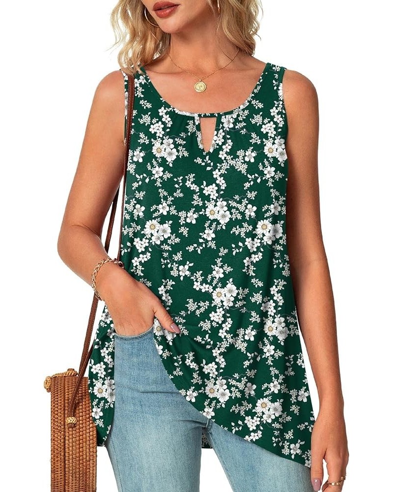 Women's Summer Casual T-Shirt Sleeveless Tunic Tops to Wear with Leggings Keyhole Neck Loose Blouse Shirt Green Floret $11.75...