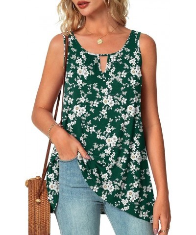 Women's Summer Casual T-Shirt Sleeveless Tunic Tops to Wear with Leggings Keyhole Neck Loose Blouse Shirt Green Floret $11.75...