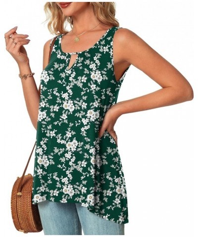 Women's Summer Casual T-Shirt Sleeveless Tunic Tops to Wear with Leggings Keyhole Neck Loose Blouse Shirt Green Floret $11.75...