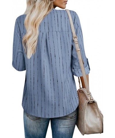 Women's Blouses 3/4 Sleeve Work Shirt Chiffon Tunic Top Office Wear Stripe Blue Grey $17.84 Blouses