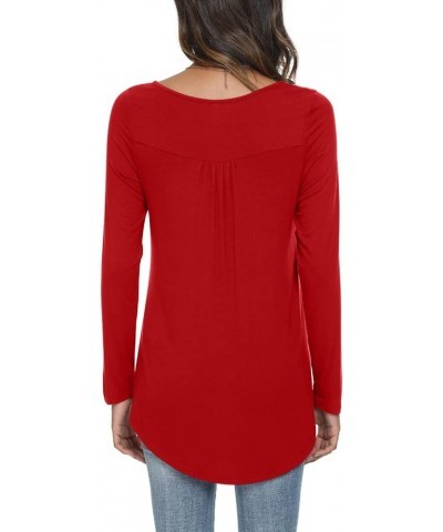 Casual Long Sleeve Tunic Tops Loose Fit Pleated Fall T-shirt Blouses for Women Ruf-red $13.22 Tops