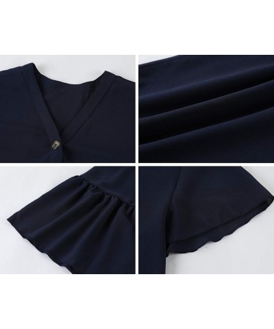 Womens Polka Dot V Neck Button Down Ruffles Loose Mini Short T-Shirt Dress Z1-navy $17.49 Dresses