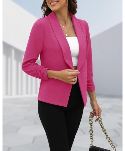 Women 3/4 Sleeve Business Casual Blazer Lightweight Fashion Open Front Stretch Suit Jacket Lining-rose Red $24.37 Suits