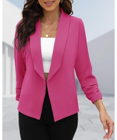 Women 3/4 Sleeve Business Casual Blazer Lightweight Fashion Open Front Stretch Suit Jacket Lining-rose Red $24.37 Suits