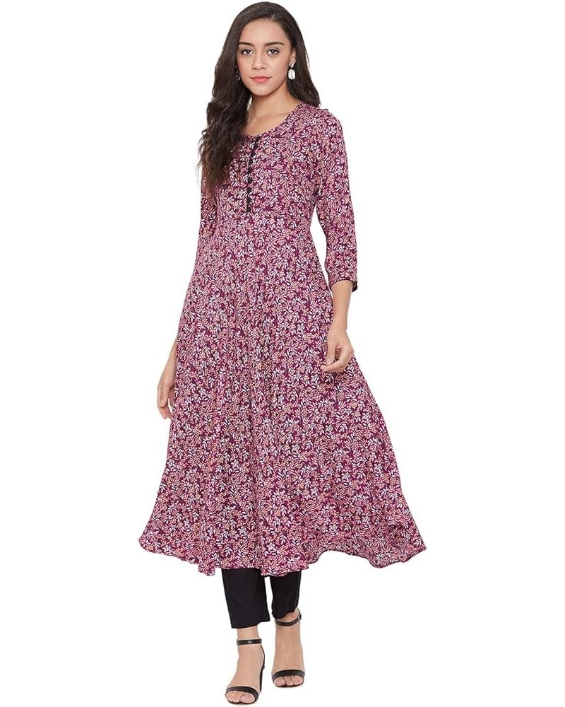 Women's Maroon & White Floral Printed Kurta Maroon $10.81 Tops