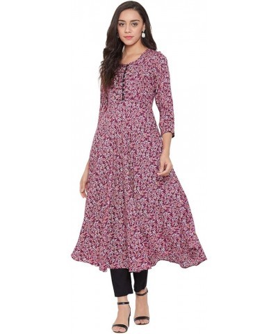 Women's Maroon & White Floral Printed Kurta Maroon $10.81 Tops