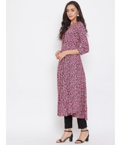 Women's Maroon & White Floral Printed Kurta Maroon $10.81 Tops