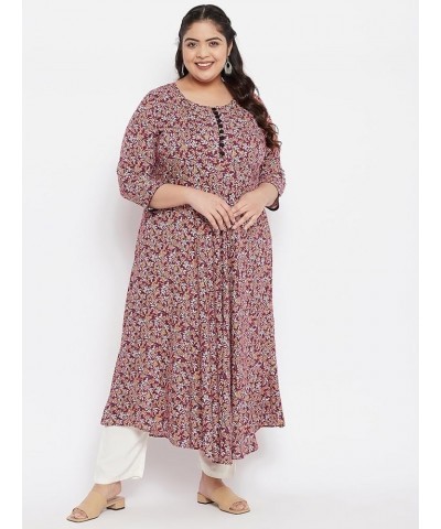 Women's Maroon & White Floral Printed Kurta Maroon $10.81 Tops