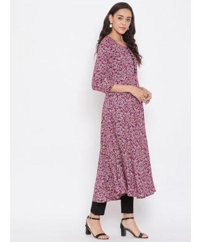 Women's Maroon & White Floral Printed Kurta Maroon $10.81 Tops