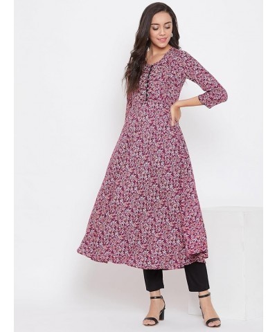 Women's Maroon & White Floral Printed Kurta Maroon $10.81 Tops