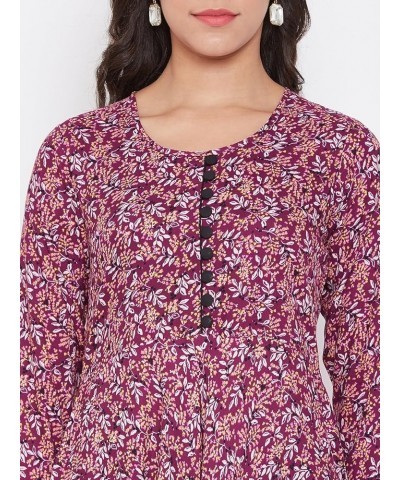 Women's Maroon & White Floral Printed Kurta Maroon $10.81 Tops