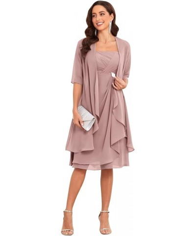 2 Pieces Mother of The Bride Dresses for Wedding Chiffon Ruffle Pleated Formal Evening Gown with Jacket Dusty Rose $26.65 Dre...