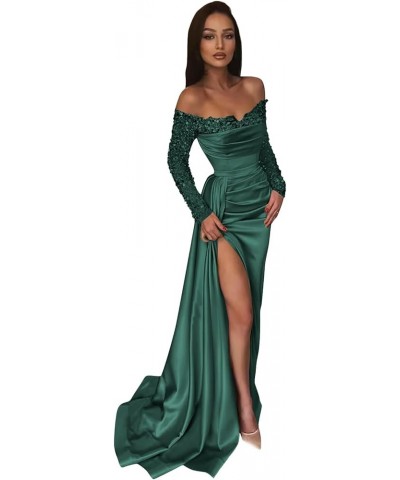 Women's Satin Prom Dresses 2024 Corset Mermaid Long Sleeve Sequin Formal Evening Party Gown for Women Teal $36.75 Dresses