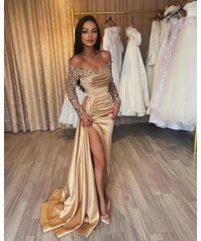 Women's Satin Prom Dresses 2024 Corset Mermaid Long Sleeve Sequin Formal Evening Party Gown for Women Teal $36.75 Dresses