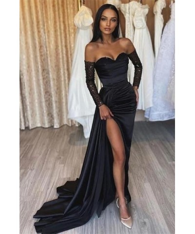 Women's Satin Prom Dresses 2024 Corset Mermaid Long Sleeve Sequin Formal Evening Party Gown for Women Teal $36.75 Dresses