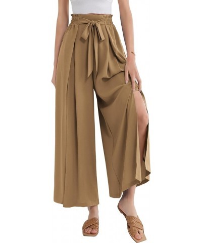 Women's Wide Leg Pants with Pockets Lightweight High Waisted Tie Knot Caual Loose Split Flowy Palazzo Trousers Khaki $18.01 P...