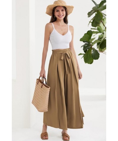 Women's Wide Leg Pants with Pockets Lightweight High Waisted Tie Knot Caual Loose Split Flowy Palazzo Trousers Khaki $18.01 P...