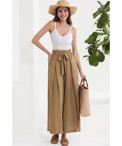 Women's Wide Leg Pants with Pockets Lightweight High Waisted Tie Knot Caual Loose Split Flowy Palazzo Trousers Khaki $18.01 P...