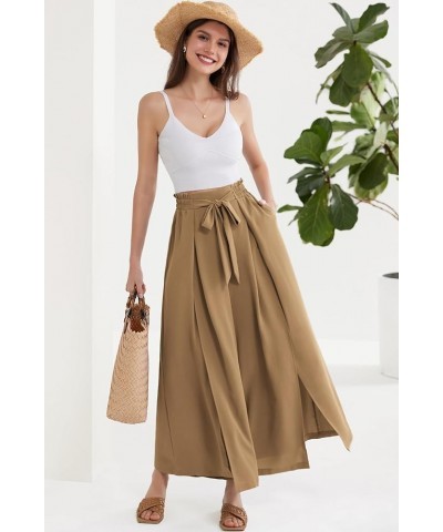 Women's Wide Leg Pants with Pockets Lightweight High Waisted Tie Knot Caual Loose Split Flowy Palazzo Trousers Khaki $18.01 P...