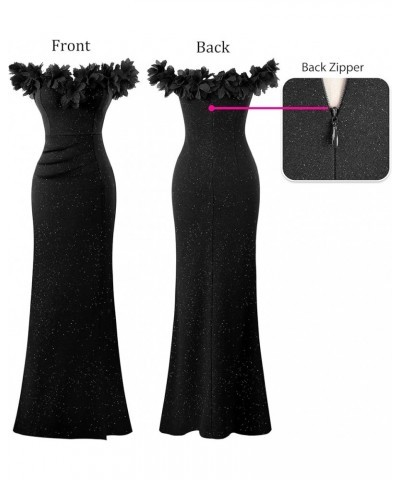 Womens Formal Prom Off Shoulder 3D Flowers Ruched Wedding Guest Maxi Dress 2024 Sexy High Slit Cocktail Evening Gown Sparkly ...