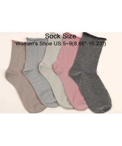 5Pair Women Glitter Roll Top Socks Over Ankle High Soft Cotton Girl 5 Color 5 Pair-silver Glitter $11.83 Socks