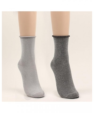 5Pair Women Glitter Roll Top Socks Over Ankle High Soft Cotton Girl 5 Color 5 Pair-silver Glitter $11.83 Socks