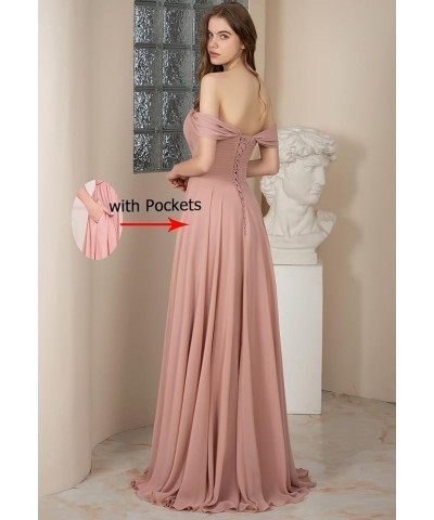 Women's Off The Shoulder Bridesmaid Dresses for Wedding Long Slit Chiffon Formal Evening Dress Wisteria $32.20 Dresses