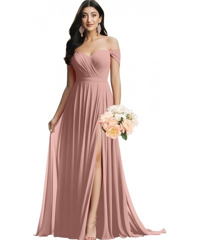 Women's Off The Shoulder Bridesmaid Dresses for Wedding Long Slit Chiffon Formal Evening Dress Wisteria $32.20 Dresses