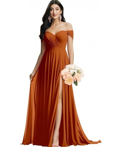 Women's Off The Shoulder Bridesmaid Dresses for Wedding Long Slit Chiffon Formal Evening Dress Wisteria $32.20 Dresses