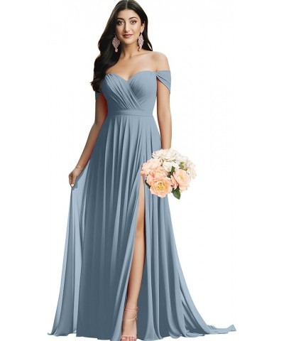 Women's Off The Shoulder Bridesmaid Dresses for Wedding Long Slit Chiffon Formal Evening Dress Wisteria $32.20 Dresses