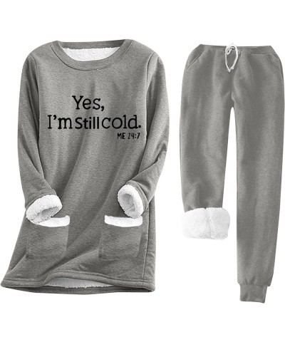 Yes I Am Still Cold Me 24:7 Womens Sherpa Lined Sweatsuit Loungewear Fuzzy Warm 2 Piece Outfits with Pockets Gray $19.73 Slee...